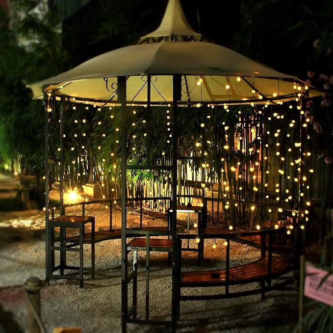 Toodour Solar String Lights Outdoor Waterproof, 56ft 100 LED Globe String Light with 8 Mode, Crystall Ball Lights Solar Patio Lights for Garden, Lawn, Patio, Gazebo, Yard, Outdoor Decor - Warm White