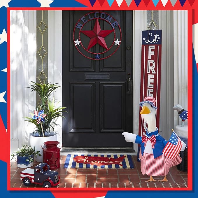 Patriotic Porch Goose Outfits for 23 Inch Statue | 4th of July Uncle Sam Costume for Cement Statue, 250th Anniversary USA Sculpture Clothes for Patio Party Decoration