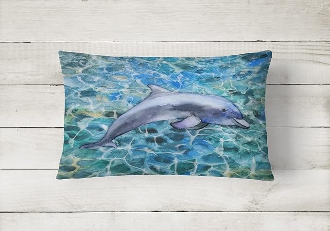 Caroline's Treasures BB5339PW1216 Dolphin Canvas Fabric Decorative Pillow Machine Washable, Indoor Outdoor Decorative Pillow for Couch, Bed or Patio, 12HX16W