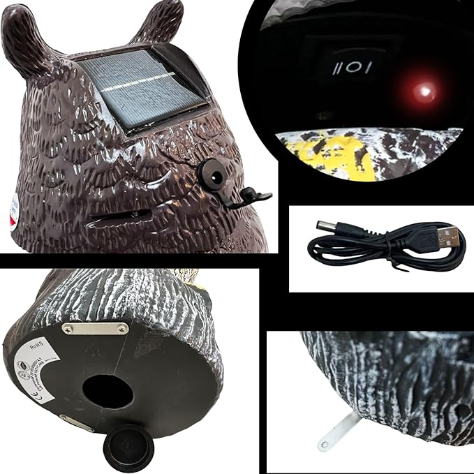 GIFTEXPRESS 1Pcs Solar Power Owl Decoy – 17" Motion Sensor Pest Repellent with Rotating Head, LED Eyes & Sound – Fake Horned Owl for Garden, Yard, Balcony, Farm, Patio, Roof, Lawn- Life Size