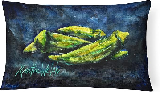 Caroline's Treasures MW1229PW1216 Okra Bleu Canvas Fabric Decorative Pillow Machine Washable, Indoor Outdoor Decorative Pillow for Couch, Bed or Patio, 12HX16W