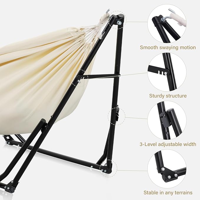 2 in 1 Hammock with Stand, Outdoor Hammock Swing Chair with Portable Heavy Duty Stand, Multi-Functional Hammock Stand 480 lbs Weight Capacit-White