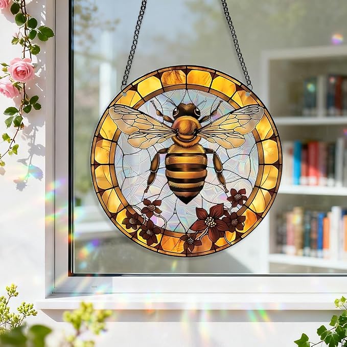 8 Inch Sun Catchers Indoor Window, Acrylic Rainbow Suncatcher Window Hanging Decoration for Living Room Bedroom Summer Home Balcony Ornaments Decoration (94 Bee)