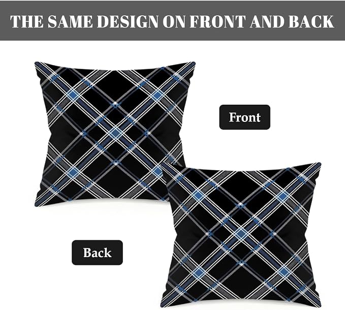 20x20 Inch Outdoor Pillow Covers Set of 2 Waterproof Throw Pillow Covers Decorative Couch Cushion Covers Black Checkered Grey Square Pillowcases Protectors for Patio Garden Sofa