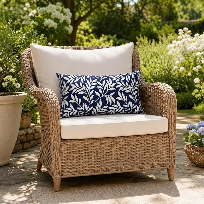 Outdoor Patio Lumbar Pillows Pack of 2, 12"x20" | Fade Resistant Outdoor Waterproof Lumbar Pillow with Inners Decorative Garden Lumbar Cushions for Home Patio Terrace Sofa