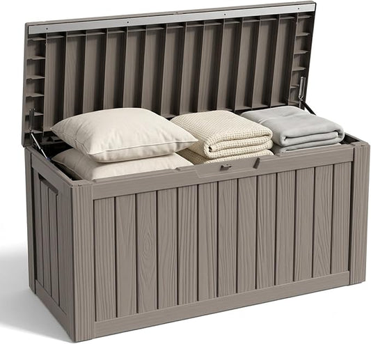 Outdoor Storage Box, 90 Gallon Waterproof Deck Box [Upgraded 3.0], Robust Weatherproof Organizer for Deep-Seat Cushions, Sports Equipment, Lockable Garden Tool Bench Seat, Side Yard, Grey