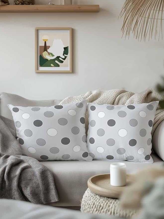 Waterproof Outdoor Pillow Set of 2 Grey Polka Dots Decorative Throw Pillows Cover & Insert 16x16 Inch Pillowcase Funny Circles Spots Square Pillows for Couch Sofa Bed Patio Furniture Indoor Outdoor