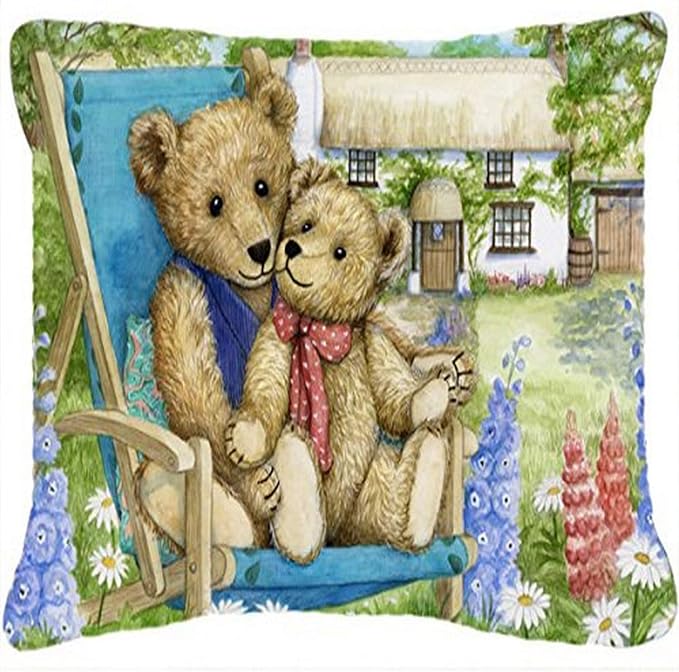 Caroline's Treasures CDCO0306PW1216 Springtime Teddy Bears in Flowers Canvas Fabric Decorative Pillow Machine Washable, Indoor Outdoor Decorative Pillow for Couch, Bed or Patio, 12HX16W