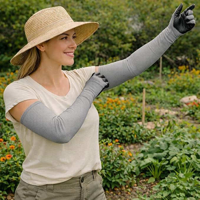 Long Sleeve Gardening Gloves Protection Sleeves, No-Slip Grip & Full Arm Guard Garden Cuffs; Durable, Protective