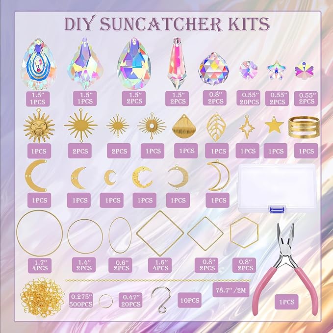 DIY Suncatcher Kit 400pcs Sun Catchers Supplies Arts and Crafts for Adults | Window Hanging Sun Catcher with Chain Rainbow Maker Crystal Prisms Decor for Home Garden Party Wedding Ornament