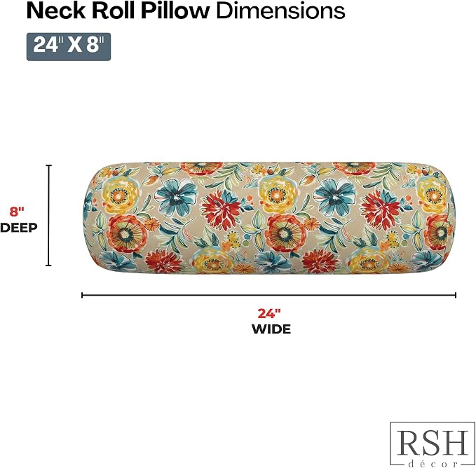 RSH DECOR: Neck Roll Jumbo Bolster Pillows Set of 2 | 24” x 8" | All-Weather Spun Fabric | Water and Fade-Resistant | Outdoor Support Pillows for Patio Furniture | Made in USA (Colsen Sonoma)