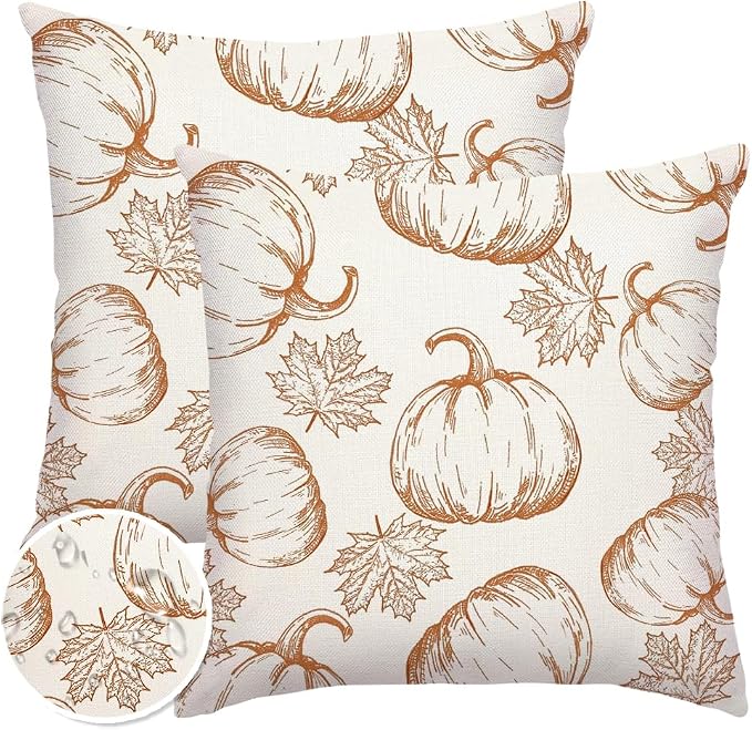RABUSOFA Fall Pillow Covers 20x20 Inch Set of 2 Thanksgiving Autumn Outdoor Waterproof Pumpkin Maple Leaf Harvest Throw Cushion Cases Seasonal Fall Farmhouse Decorations for Home Couch Patio