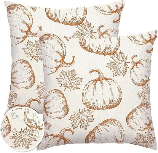 RABUSOFA Fall Pillow Covers 20x20 Inch Set of 2 Thanksgiving Autumn Outdoor Waterproof Pumpkin Maple Leaf Harvest Throw Cushion Cases Seasonal Fall Farmhouse Decorations for Home Couch Patio