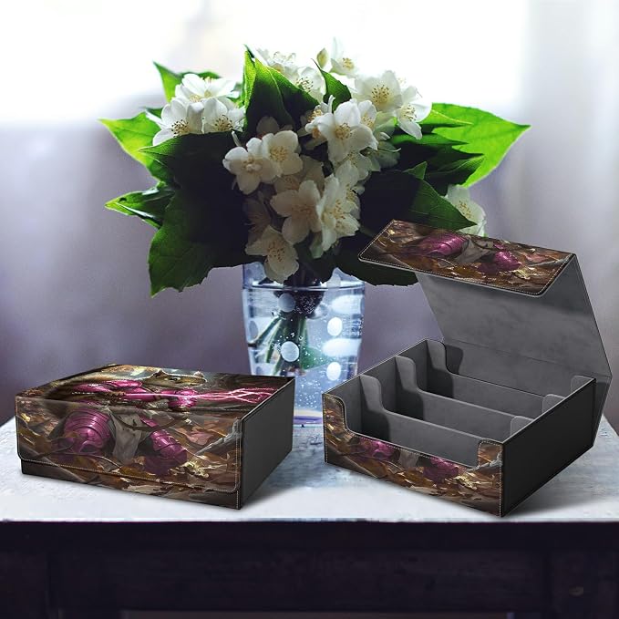 Large Card Deck Box for MTG, Fits 1200+ Sleeved Cards, PU Leather Storage Case with Strong Magnetic Closure, Multiple Colors for TCG CCG Baseball Card Collections, Purple Lightning Squirrel