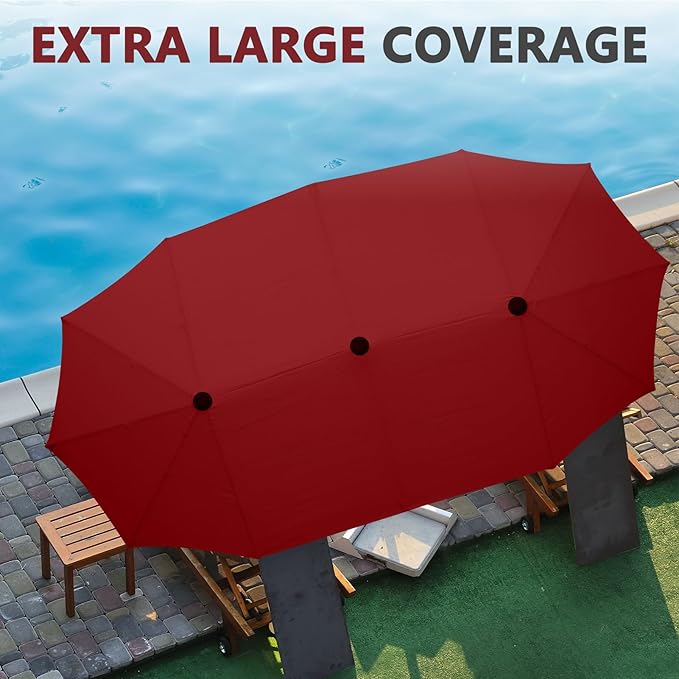13Ft Large Patio Umbrella Outdoor Double-Sided Market Umbrella w/Easy Crank for Yard, Poolside, Deck, Red