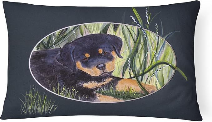 Caroline's Treasures SS8053PW1216 Rottweiler Canvas Fabric Decorative Pillow Machine Washable, Indoor Outdoor Decorative Pillow for Couch, Bed or Patio, 12HX16W