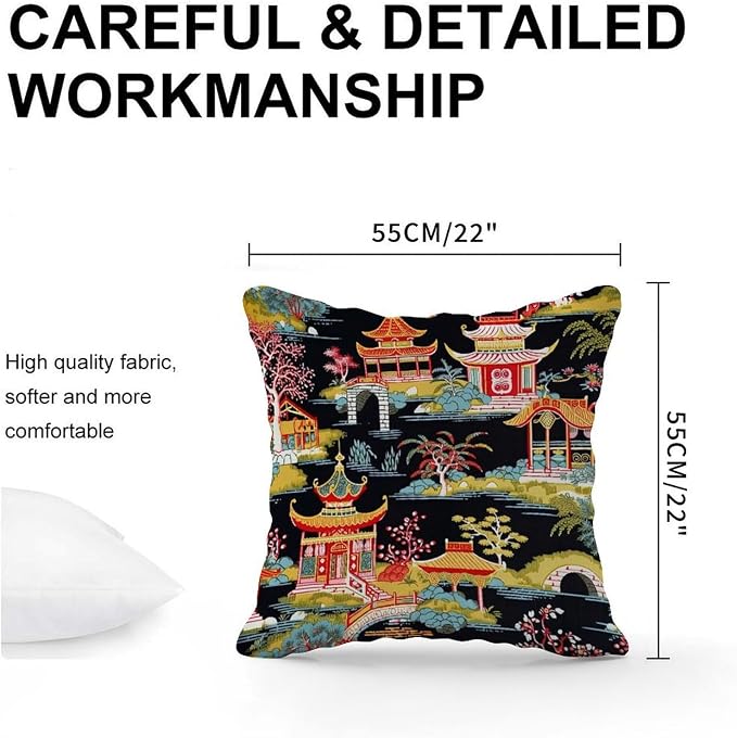 Throw Pillow Covers Chinoiserie Charcoal Coral Pagoda Asian Pillow Covers Modern Chinoiserie Chic Asian Pillow Cover Accent Decorative Cushion Covers Home Decor for Bed Chair Car 22x22 in