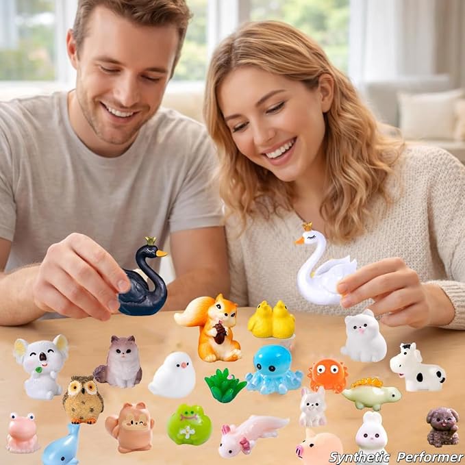 300 Pcs Mini Resin Animals Figurines, Mixed Tiny Resin Figures Bulk for Easter Egg Fillers Stuffers Fairy Garden Accessories Miniature Dollhouse Decorations DIY Slime Charms for Crafts Party Favors