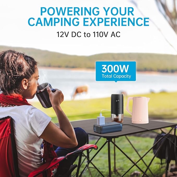 300W Car Power Inverter Pure Sine Wave with 60W PD USB-C, Power Inverters for Vehicles DC 12V to 110V AC, Car Inverter Power Outlet with XT60 Cable (Grey)