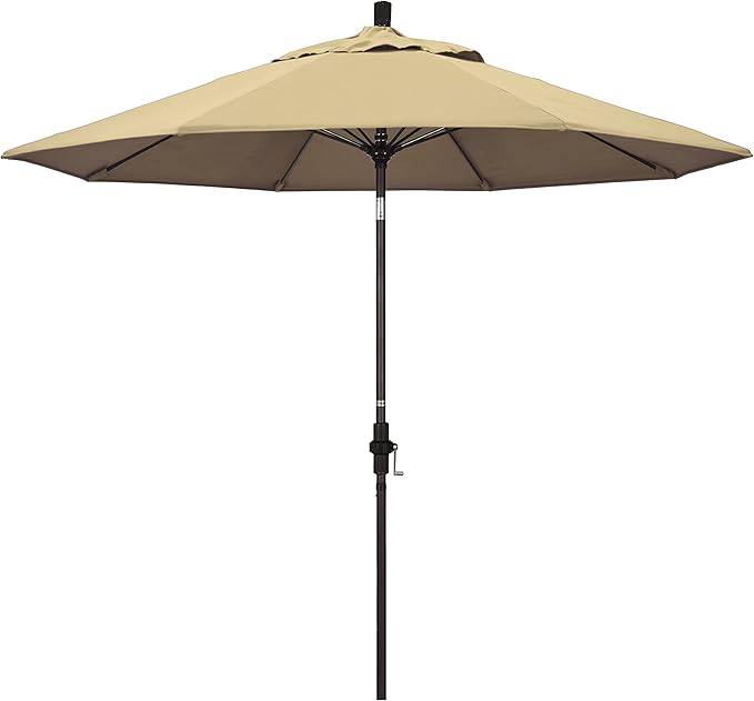 California Umbrella 9' Round Aluminum Pole Fiberglass Rib Market Umbrella, Crank Lift, Collar Tilt, Bronze Pole
