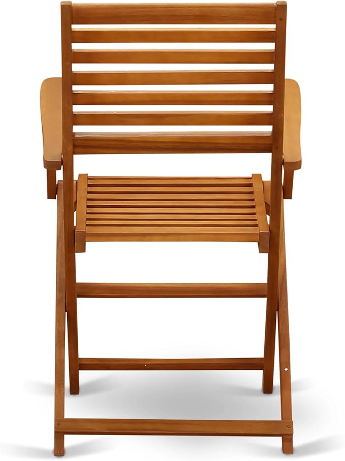 East West Furniture AEBS7CANA 7 Piece Patio Bistro Dining Furniture Set Consist of a Rectangle Outdoor Acacia Wood Table and 6 Folding Arm Chairs, 36x60 Inch, Natural Oil