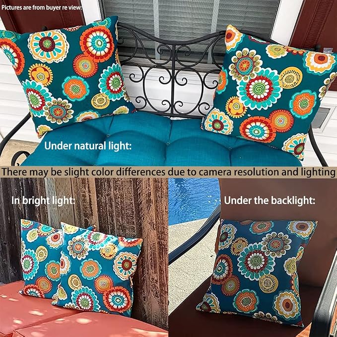 Magpie Fabrcis Pack of 2 Outdoor Waterproof Throw Pillow with Insert 18 x 18 Inch, Christmas Decorative Back Cushion Pad for Garden Patio Tent Balcony Couch Sofa(Floral Green)