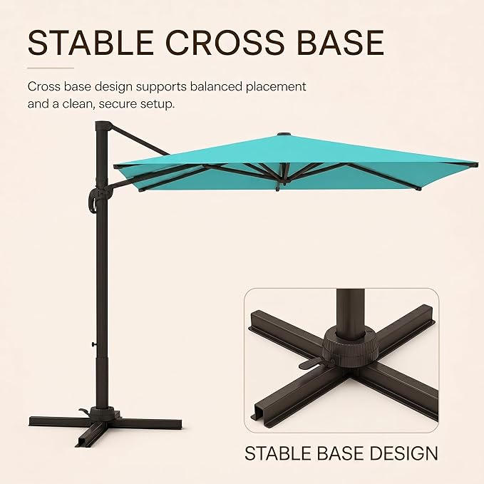 Kingdura 9' X 9' Cantilever Patio Umbrella with Base Included, Large Square Outdoor Offset Umbrella with 360-degree Rotation, 4 Position Tilt, UV Protection for Pool Deck Garden Patio (Peacock blue)