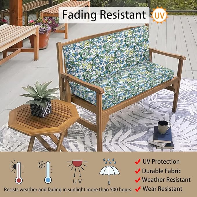 Magpie Fabrics Patio Bench Cushion Cover 45x18x3 Inch, NO Insert! Water Resistant UV Protection Outdoor Swing Loveseat Replacement Cover with Zipper, (Botanical Blue Green)