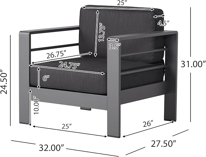 Christopher Knight Home Cape Coral Outdoor Grey Aluminum 5 Piece Conversation Set with Water Resistant Cushions