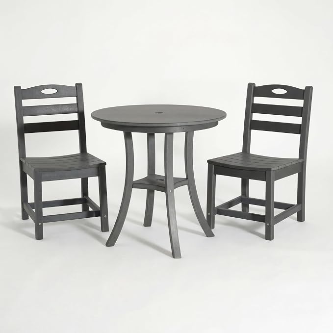 3-Pcs Outdoor Patio Dining Table Set of 3, Outdoor Patio Round 29.72'' Dining Table Bistro Set and Armless Chair for Lawn Garden Backyards, HDPE Material & 1.96'' Umbrella Hole, Gray