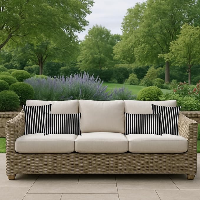 RSH DECOR: Sunbrella Square Throw Pillows Set of 4 | 24" x 24" | Water and Fade-Resistant Performance Fabric | Outdoor Pillow Covers with Down-Alternative Inserts | Shore Classic Black