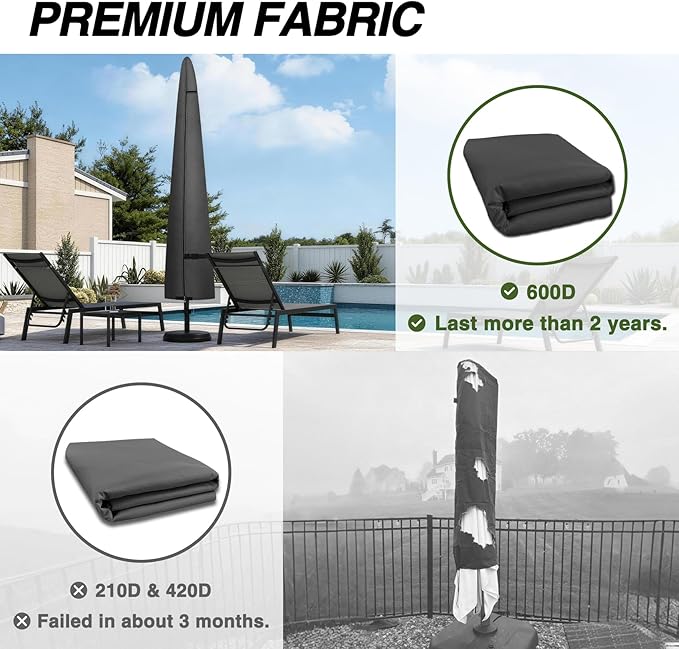 Porch Shield Patio Umbrella Cover - Outdoor Waterproof Garden Market Parasol Covers Fits Market Umbrella 7-10 Feet, Black