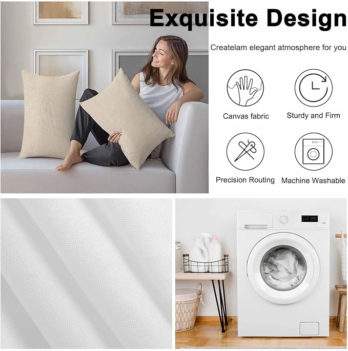 Pack of 2 Waterproof Outdoor Pillow Covers 20x12 Inch Decorative Pillow Covers Vintage Cream Throw Pillowcases Farmhouse Retro Beige Solid Color Outdoor Cushion Cover for Couch, Patio, Tent