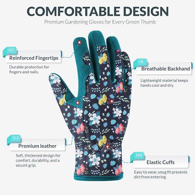 Baidast Gardening Gloves for Women, Breathable Leather Garden Gloves with Grip, Thorn Proof Work Gloves