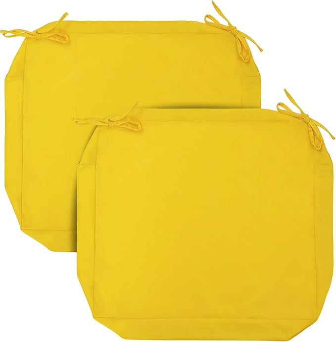 FUNHOME 2 Pack Outdoor Cushion Covers 24" x 22" x 4", No Insert! Chair Cushion Cover for Outdoor Furniture, Patio Chair Cushion Covers with Zipper and Tie, Replacement Cover Only(Yellow)