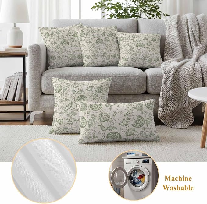 Outdoor Pillow Covers 26x26 Set of 2, Retro Spring Floral Waterproof Patio Throw Pillow Covers for Couch Sofa Chair, Summer Botanical Farmhouse Vintage Decorative Pillowcases for Throw Pillows