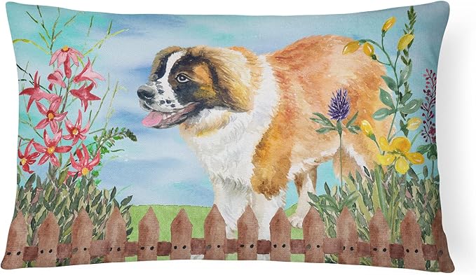 Caroline's Treasures CK1241PW1216 Saint Bernard Spring Canvas Fabric Decorative Pillow Machine Washable, Indoor Outdoor Decorative Pillow for Couch, Bed or Patio, 12HX16W