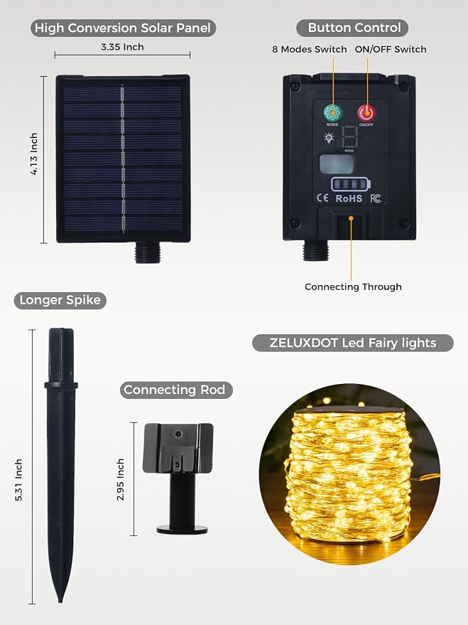 Solar String Lights for Outside,200FT 600 LEDs Solar Fairy Lights,Waterproof 8 Modes Button Outdoor String Light for Patio Garden Backyard Tree Wedding Christmas,Silver Wire,Warm White