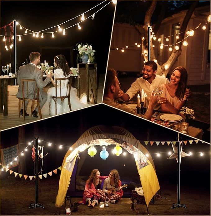 Queension 10FT Deck String Light Poles for Outdoor String Lights for Garden, Backyard, Patio Lighting Stand for Parties, Bistro & Weddings, 2 Pack | for Garden, Backyard, Patio Lighting Stand for Parties, Bistro & Weddings