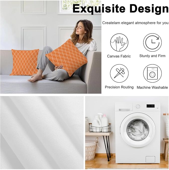 Orange Stripes Outdoor Pillow Covers 20x20 Inch Throw Pillow Covers Set of 2 Waterproof Decorative Pillow Cases Simple Geometric Modern Monochrome Cushion Covers for Patio Furniture Garden Couch Sofa