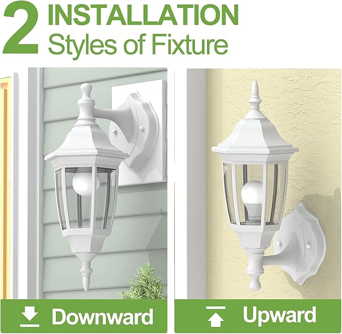 EMART Plastic Outdoor Wall Light Fixtures, Porch Sconces(2 Pack, White) | Include Bulbs, Waterproof and Anti-Corrosion, Wall Mount for Outside, Garage, Front Door, House, Patio
