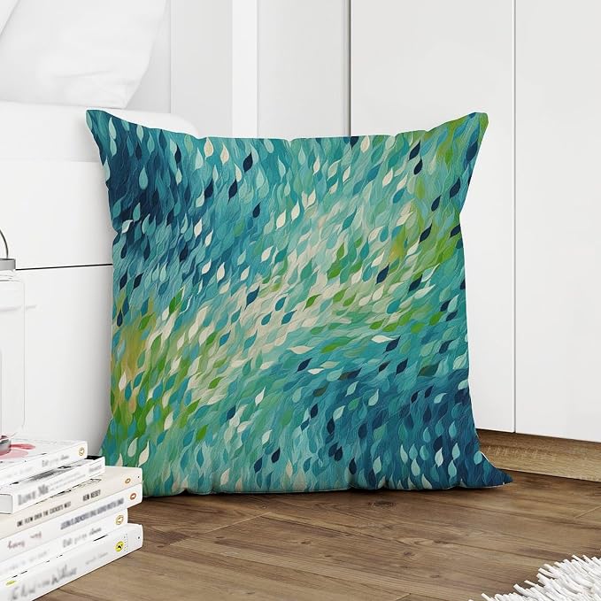 Make It Rain Fiesta Cushion Cases Rainbow Teal Pillows 16x16 INModern Accent Square Couch Sofa Cushion Covers for Sofa Bed Chair Car