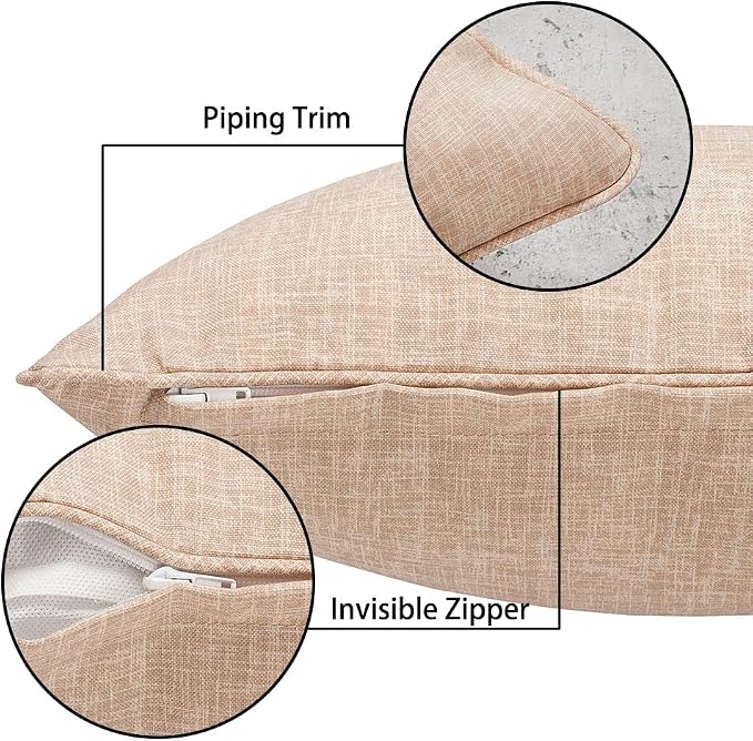 Magpie Fabrics Pack of 2 Outdoor Waterproof Lumbar Rectangular Throw Pillow with Insert 12x20 Inch, Home Decorative Toss Cushion for Patio Garden Car Office (Light Brown Textured)