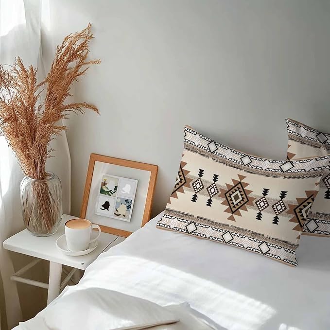 Outdoor Waterproof Throw Pillow Covers Set of 2 Brown Aztec Lumbar Pillowcases 20x12 Inches Western Tribal Boho Pattern Decorative Pillows Cushion Case Patio Pillows for Couch Bed Chair Garden