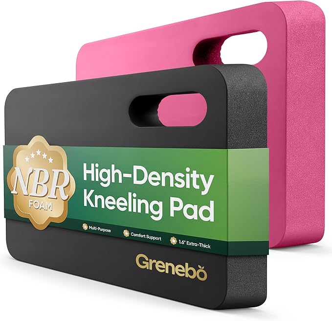Grenebo 2-Pack Kneeling Pads, Extra Thick, 17.3 x 11 x 1.6 in, Black Pink | Soft NBR Foam Cushion for gardening kneeling pad use, Knee pad support for Gardening, Baby Bathing, Exercise and Work