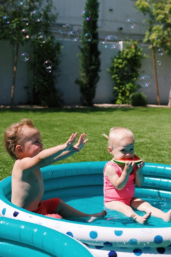 Rae Dunn x CocoNut Float Aqua Polka Dot Mini Pool - Make Some Waves Theme - Inflatable Swimming Pool for Kids - Great Splash Pool for Backyard, Summer Parties & Swim Events