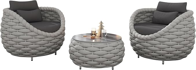 Conversation Set Aluminum Outdoor & Indoor Sofa Modern Patio Furniture Set with Soft Cushion and Coffee Table for Balcony Garden (Grey Mix)