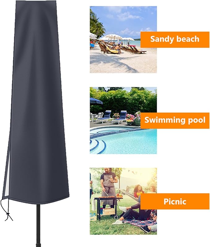 Dafire Patio Umbrella Cover for 7FT to 9FT Parasols - 1.7m Dark Gray 420D Oxford Fabric Waterproof Market Umbrella With Zip - For Outdoor Umbrellas With Rod