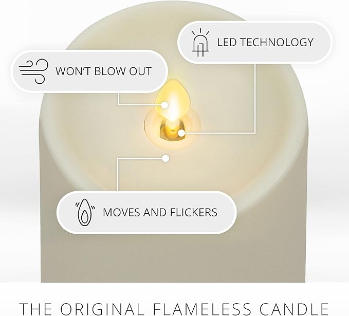 Luminara Realistic Artificial Moving Flame Outdoor Pillar Candle - Moving Flame LED Battery Operated Lights for Outside Christmas, Thanksgiving - Remote Ready - Remote Sold Separately - 3.25" x 5"