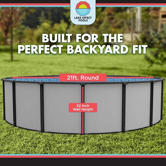 Lake Effect Pools 'Fiji' 21 ft Round Above Ground Swimming Pool | 52 Inch Resin Protected Steel Sided Walls | Bundle Includes: 25 Gauge Unibead Liner & Widemouth Skimmer